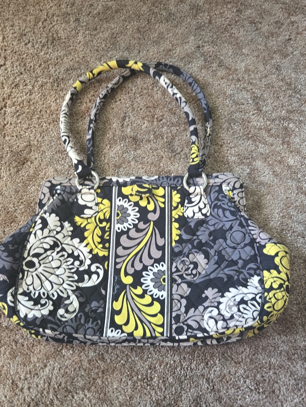 VERA BRADLEY Quilted Floral Tote Bag in Yellow, Gray and Black
